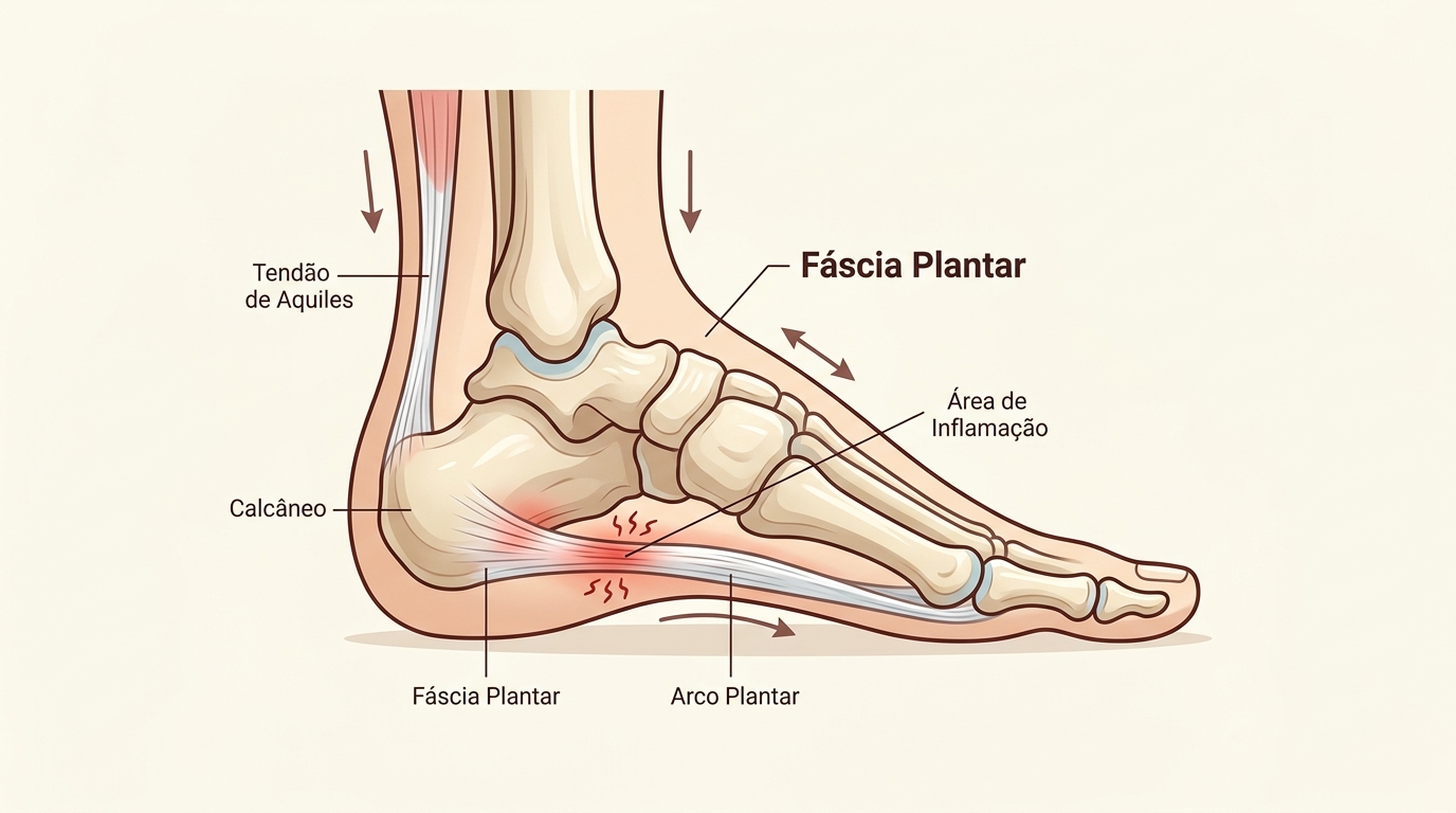 Imagem explicativa sobre Dor no calcanhar ao dar o primeiro passo: pode ser fascite plantar?