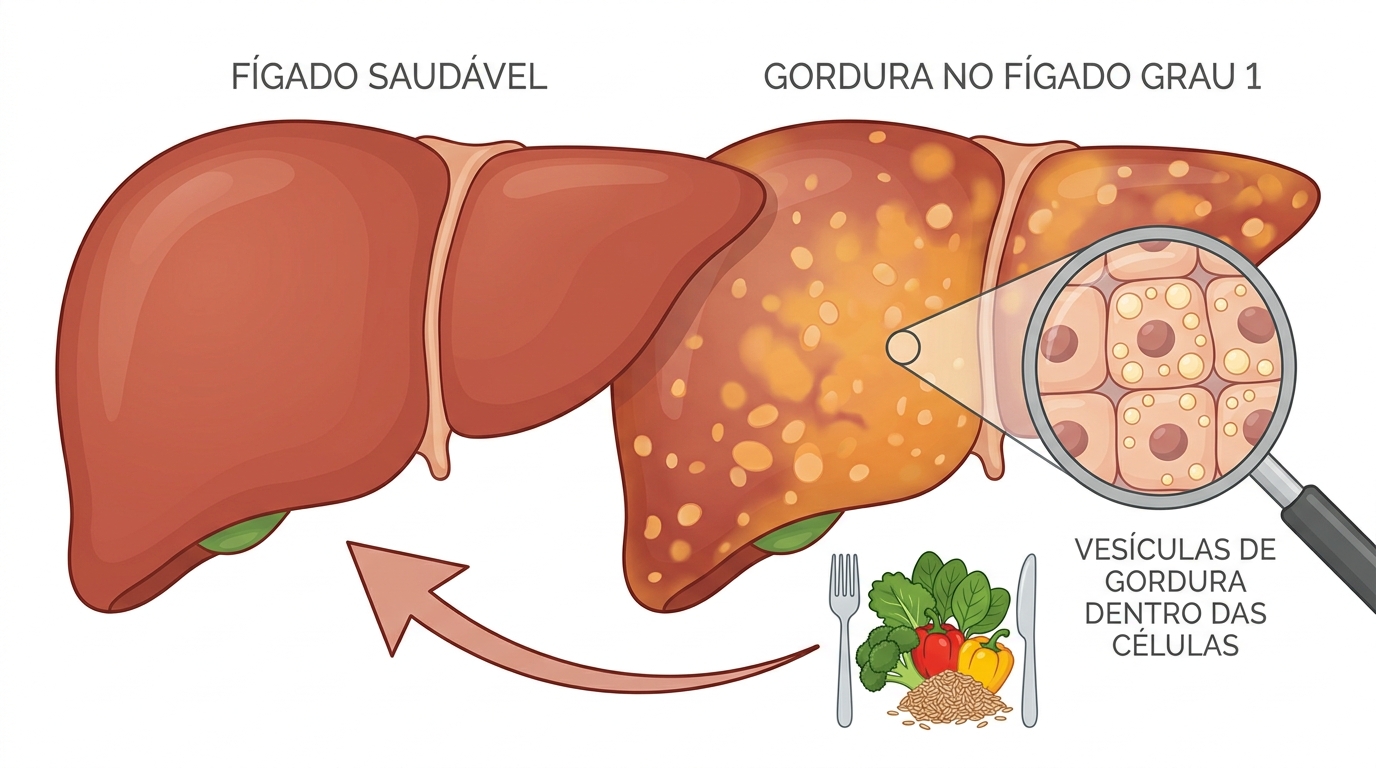 Imagem explicativa sobre Gordura no fígado grau 1: dá para reverter apenas com alimentação?