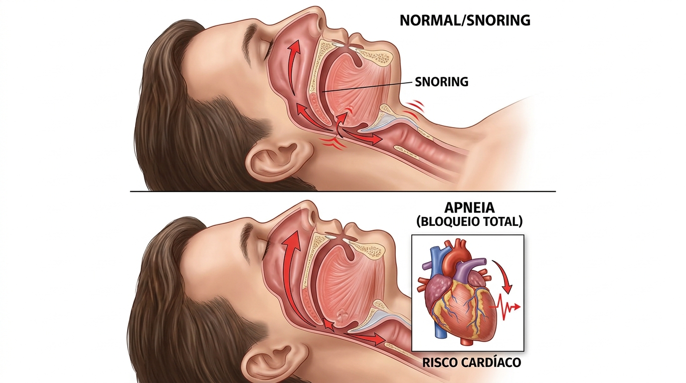 Imagem explicativa sobre O que é apneia obstrutiva do sono e quais os riscos para o coração
